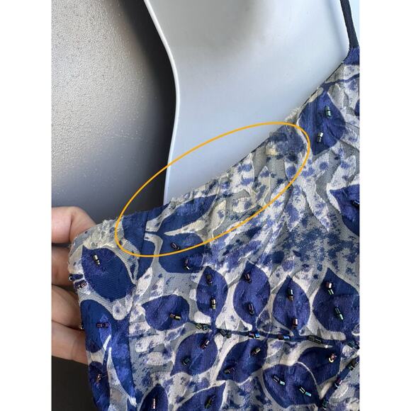 VTG Sue Wong Blue Silk Blend Beaded Dress Ruffle Hem Sz 8 Y2K Whimsical Fairy - Picture 11 of 13